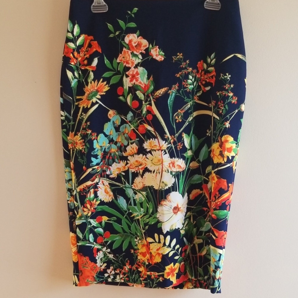 Navy blue floral pencil skirt